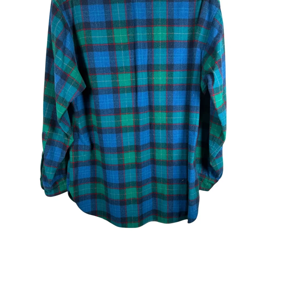 Vintage Pendleton Blue Green Plaid Wool Flannel Button Shirt Mens size XL